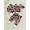 thumbnail image 5 of Elippeo Infant Baby Girls 3 Pieces Outfit 6M 12M 18M 24M 3Y  Floral Print Round Neck Long Sleeve Sweatshirts Tops + Elastic Waist Long Pants + Headband, 5 of 9