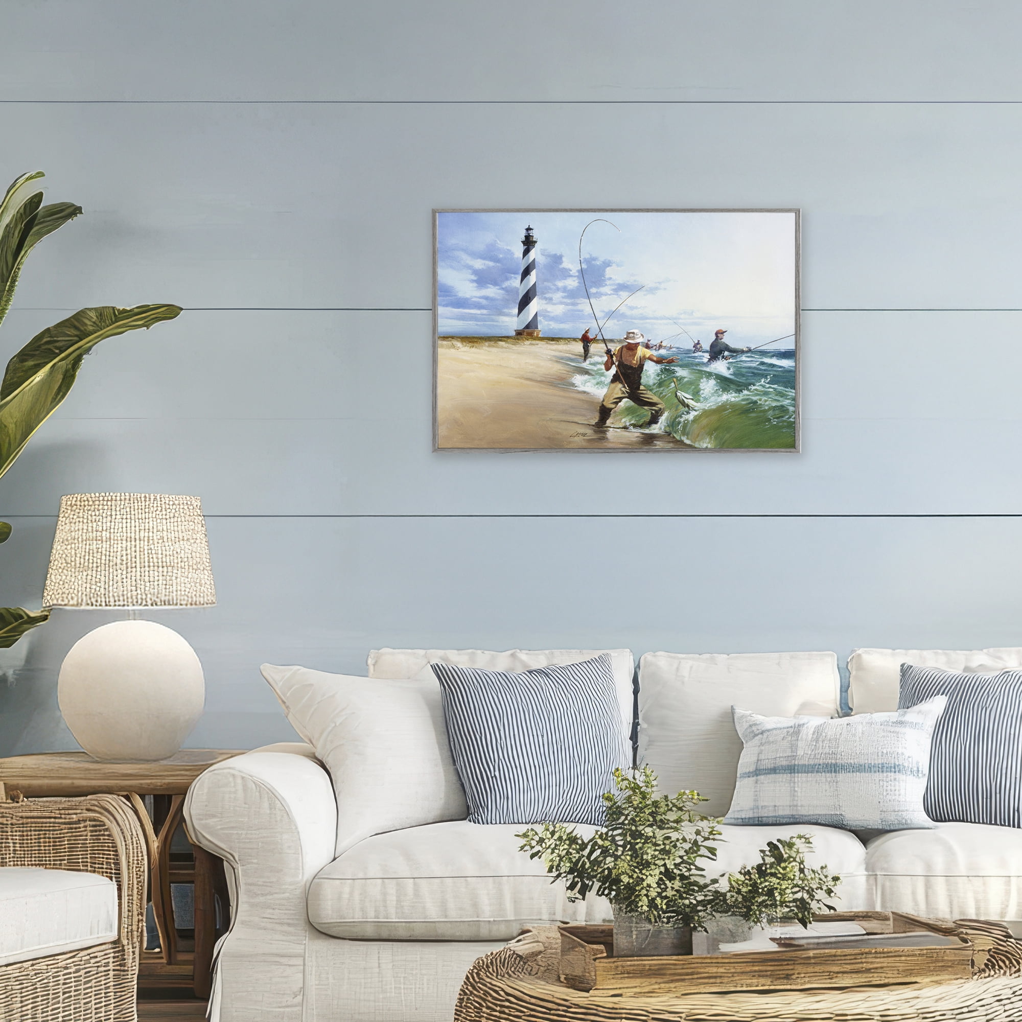 Cape Hatteras Fishermen Gray Framed Giclee Art, design by Wind River Studios