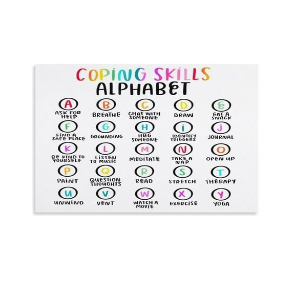 Coping Skills Alphabet Poster Canvas Wall Art Posters For Room Aesthetic And Decor Poster For Bedroom Living Room Bathroom Kitchen Office Decor poster