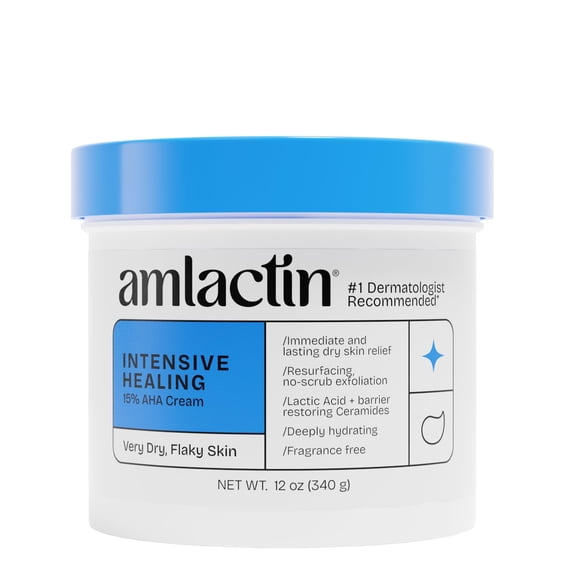 AmLactin Rapid Relief Restoring Body Cream – 12 oz Tub – 2-in-1 Exfoliator and Moisturizer for Dry Skin with 15% Lactic Acid and Ceramides for 24-Hour Moisturization