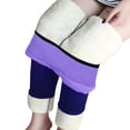 thumbnail image 3 of Gibobby Ropa interior térmica de algodón para mujer Braga Bottoms Elástico Cintura alta Patrón retro Impreso Forro polar Capris Termal Longitud total Leggings de invierno (Morado, M), 3 of 5