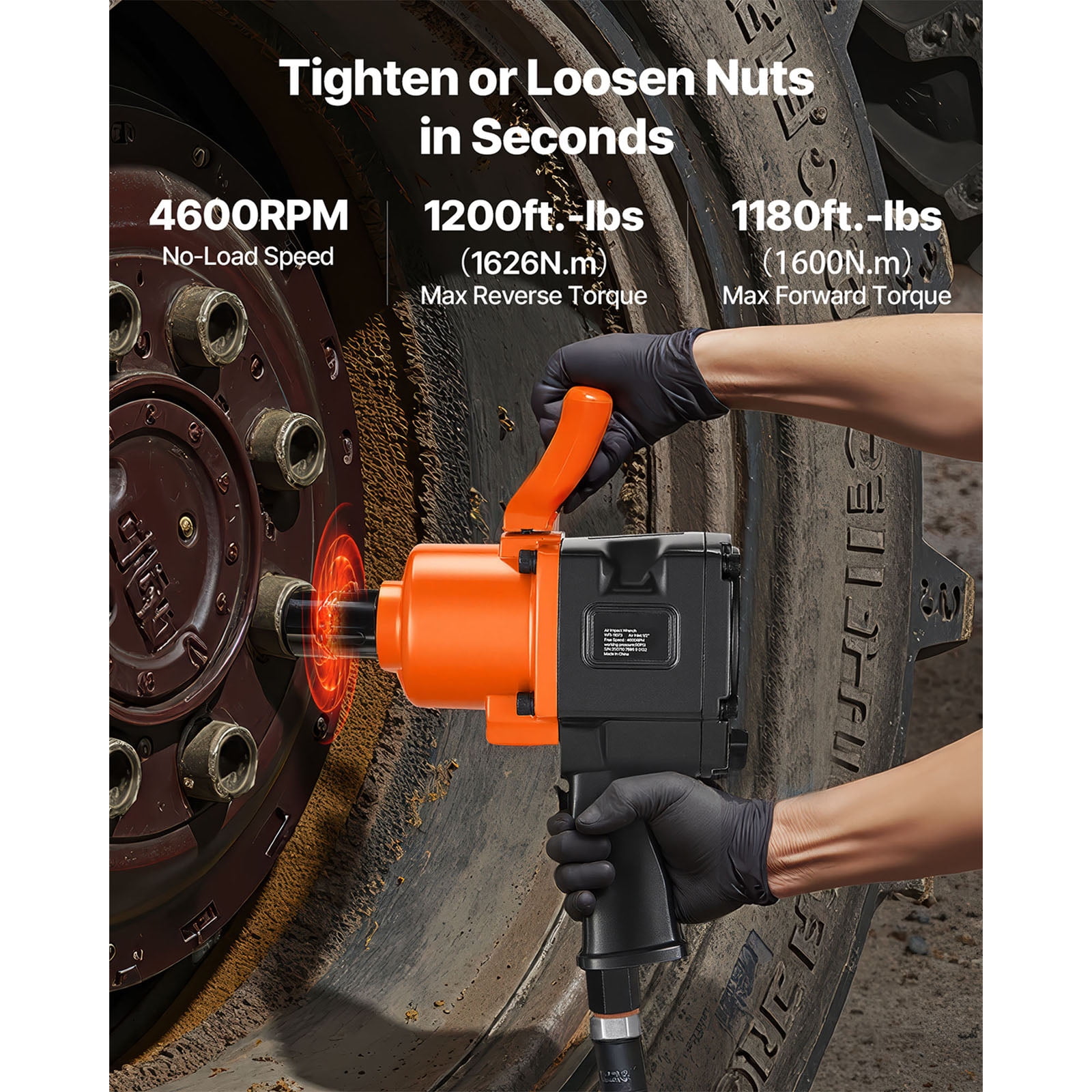KFFKFF 1-Inch Pneumatic Impact Wrench, Twin Hammer Mechanism, Delivers Up to 1200 ft-lbs Reverse Torque, 4600RPM with 6 Adjustable Speeds for Heavy-Duty Automotive Repairs and Maintenance