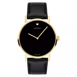 MOVADOGold-Tone Black Dial Leather Strap Watch Men main image 2