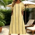 thumbnail image 2 of Edvintorg Women's Summer Dresses Striped Boho Crew Neck Cold Shoulder Loose Fit Casual Long Dress with Pockets Sundresses for Women Yellow Xl, 2 of 4