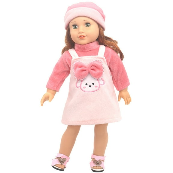COSDOLL Fashion Assortment for 18-inch Doll Clothes, Pink Bow Rabbit Plush Skirt Sets 3 Pieces