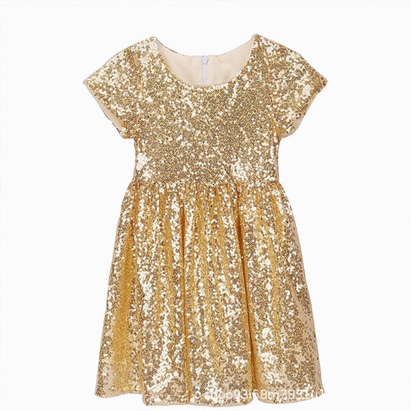Sparkly Sequin Toddler Girl Glitter Gown Dance Dresses A-Lined Fashion Fancy Birthday