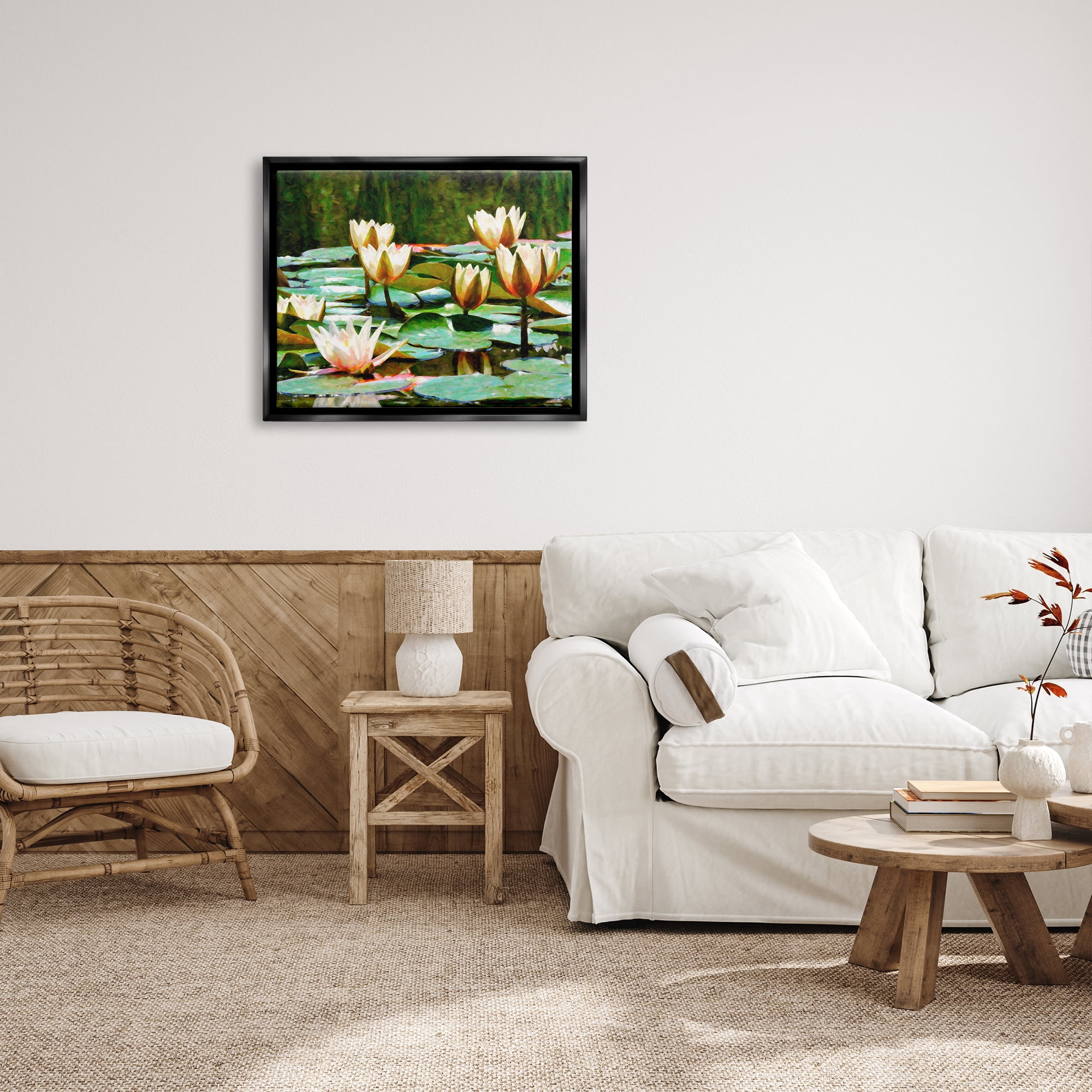 Stupell Industries Pond Lilies Blooming Botanical & Floral Painting Black Floater Framed Art Print Wall Art, 31 x 25