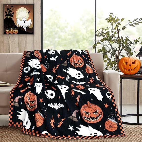 Halloween Blanket, Cute Ghosts Throw Blanket for Women Fluffy Flannel Halloween Fleece Blanket for Living Room Sofa Bed Decor 60"x50"
