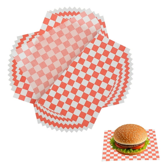 Uxcell 150 Pcs Wax Paper Sheets for Food, 7 x 7 Inch Greaseproof Wrapping Paper Sheets, Checkered Square Food Basket Liners for Sandwich Hamburger Bread, Red