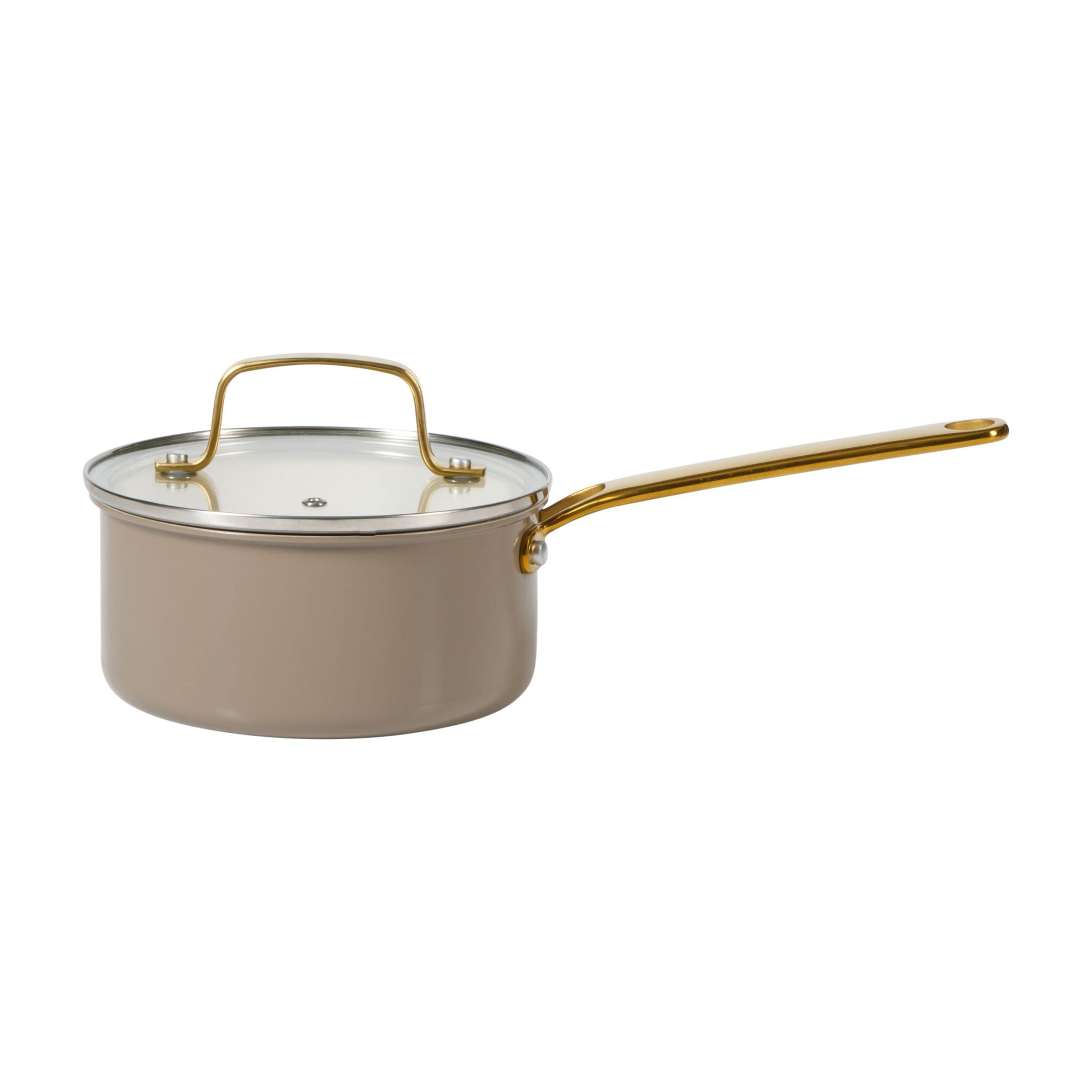 Martha Stewart 10-Piece Nonstick Pots and Pans Cookware Set with Gold Handles, Taupe