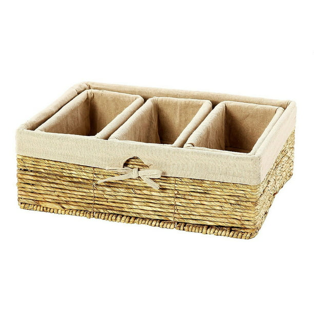4 Piece Wicker Baskets For Shelves, Storage Wicker Baskets