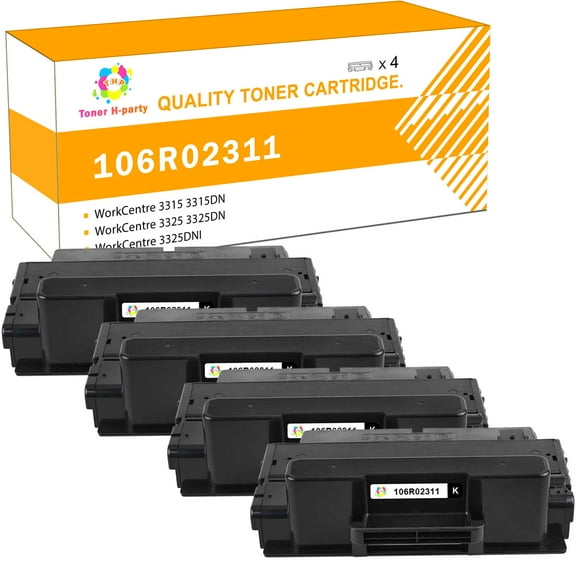 Toner H-Party 4-Pack Compatible Toner Cartridge for Xerox 106R02311 for Use with Xerox WorkCentre 3315 3315DN 3325 3325DN 3325DNI Black