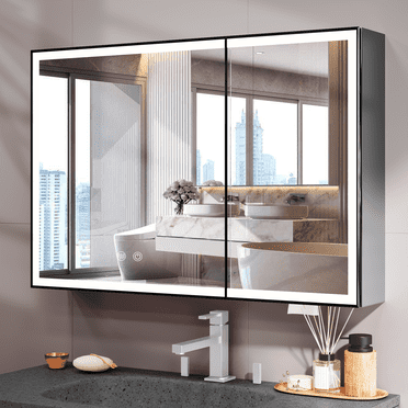 Ciumeeo Bathroom Wall Medicine Cabinet Anti-Fog With Lights Mirror Door & Shelve Storage