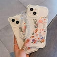 thumbnail image 2 of Compatible with iPhone 13 Case, Cute Flowers Floral Bear Cover with Lovely Wrist Strap Bracelet Chain for Girls Women, Clear Kawaii Camera Protection Pretty Trendy Phone Skin, 2 of 14