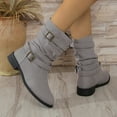 thumbnail image 6 of Xiaoxatg Fashion Women Flock Solid Color Autumn Square Heels Zipper Round Toe Mid-Calf Boots for Stylish Comfort 7 Grey, 6 of 9