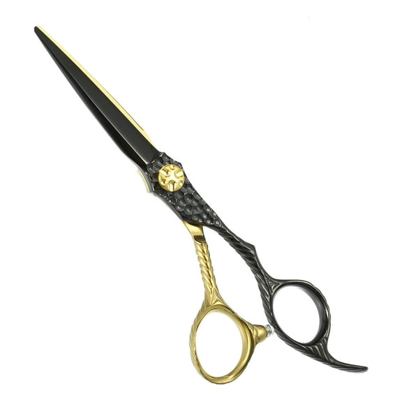 Unique Bargains Hair Cutting Scissors Stainless Steel Razor 6.9" Long Black Gold Tone