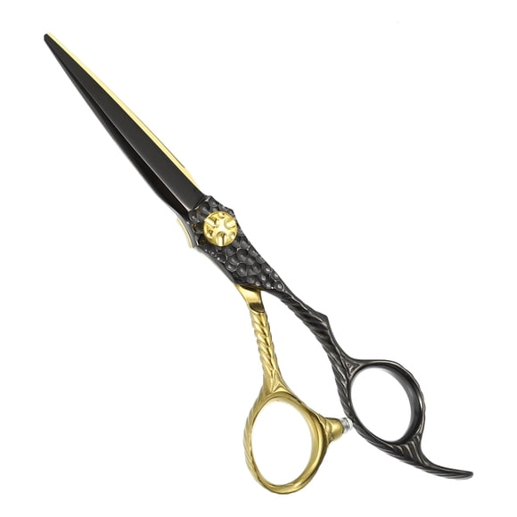 Unique Bargains Hair Cutting Scissors Stainless Steel Razor Hair Trimming Scissors 6.9' Long Black Gold Tone