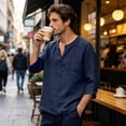 thumbnail image 4 of Mens Linen Shirt Breathable 3/4 Sleeve T Shirts Pullover V Neck Loose Summer Casual Top Lightweight Quick Dry Tees, M, 4 of 7