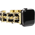 thumbnail image 1 of Cadena dorada de cuero negro dorado, correa de metal de doble hilera para mujer compatible con Apple Watch 42mm 44mm 45mm correa, pulsera de acero inoxidable para iWatch series 8/7/6/5/4/3/2/1/SE (20, 1 of 5