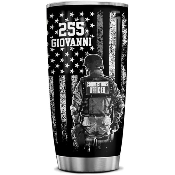 Personalized Correctional Officer Gifts For Men Correction American Flag Tumbler 20oz Insulated Coffee Travel Mug Cup
