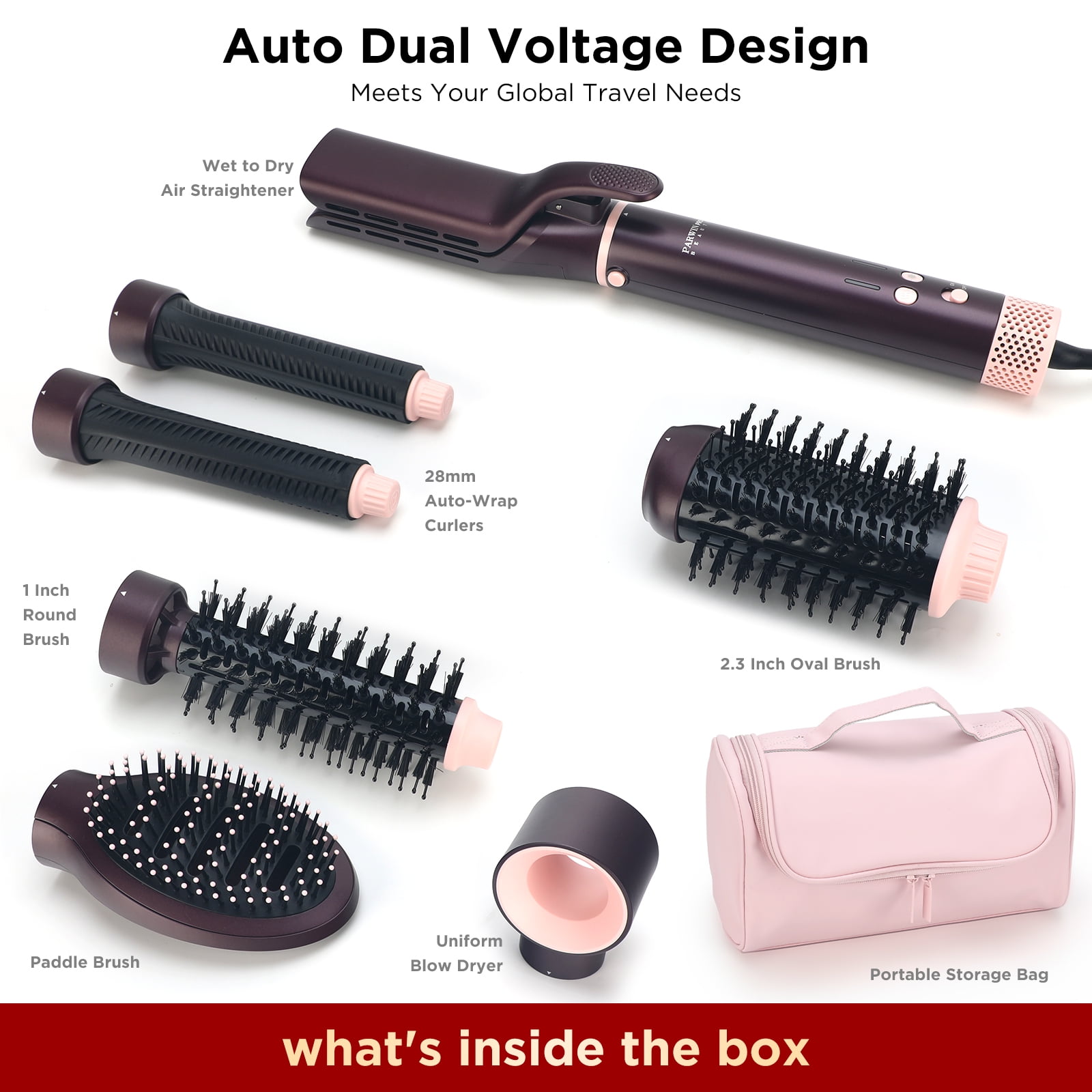 Dual Voltage Hot Air Styler, PARWIN PRO BEAUTY 7 in 1 Hair Styler