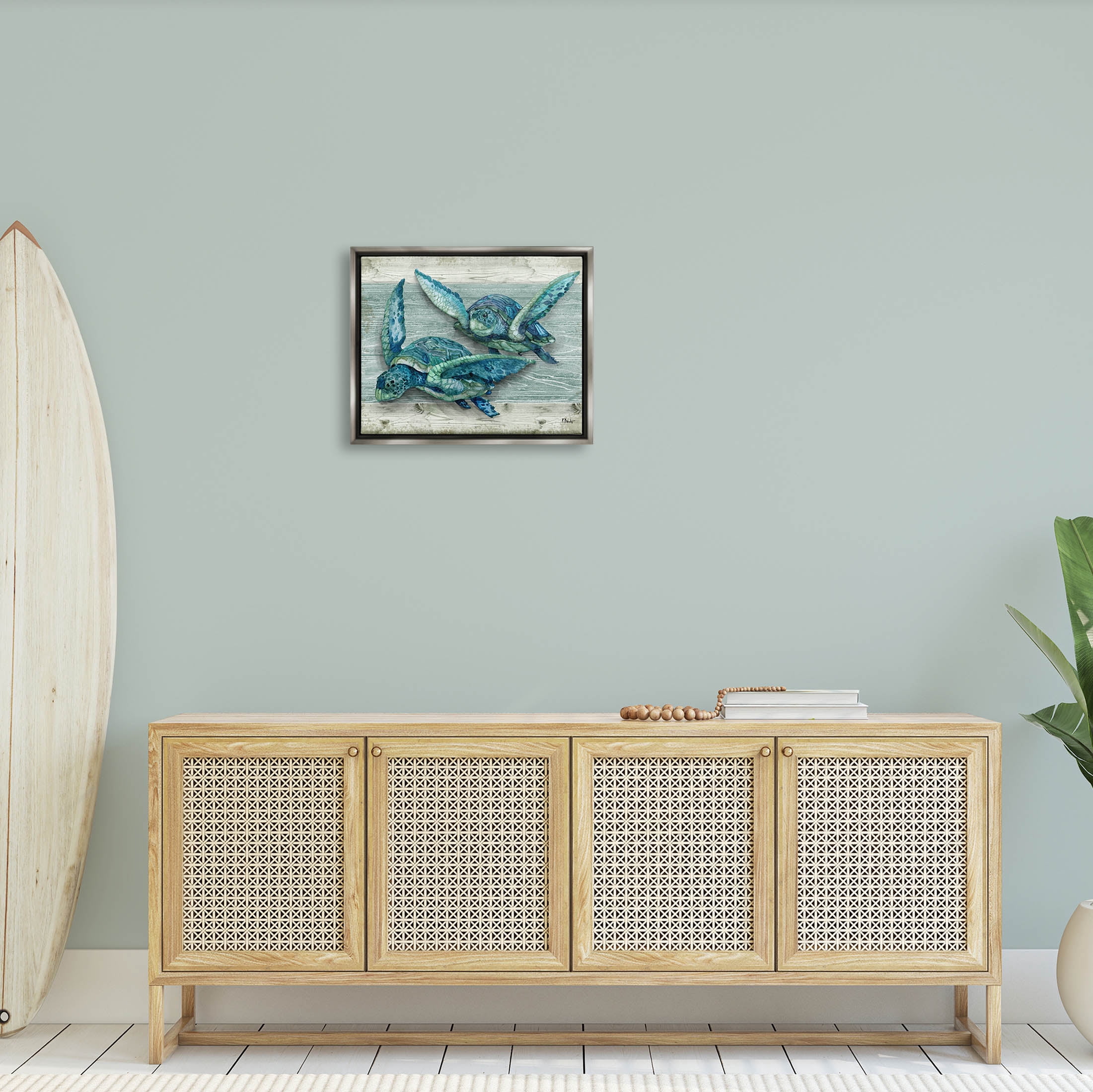Stupell Industries Northpoint Sea Turtles Sealife Graphic Art Luster Gray Floating Framed Canvas Print Wall Art, Design by Paul Brent