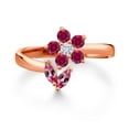 thumbnail image 2 of Gem Stone King 18K Rose Gold Plated Silver Pink Tourmaline Red Created Ruby and White Moissanite Flower Open Ring for Women (0.51 Cttw, Gemstone October Birthstone, Size 9), 2 of 3