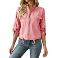 thumbnail image 2 of Women's Sports Jacket Baeitkot Women's Solid Color Casual Stand Collar Long Sleeved Outdoor Sports Zipper Jacket with Pockets Pink M, 2 of 9