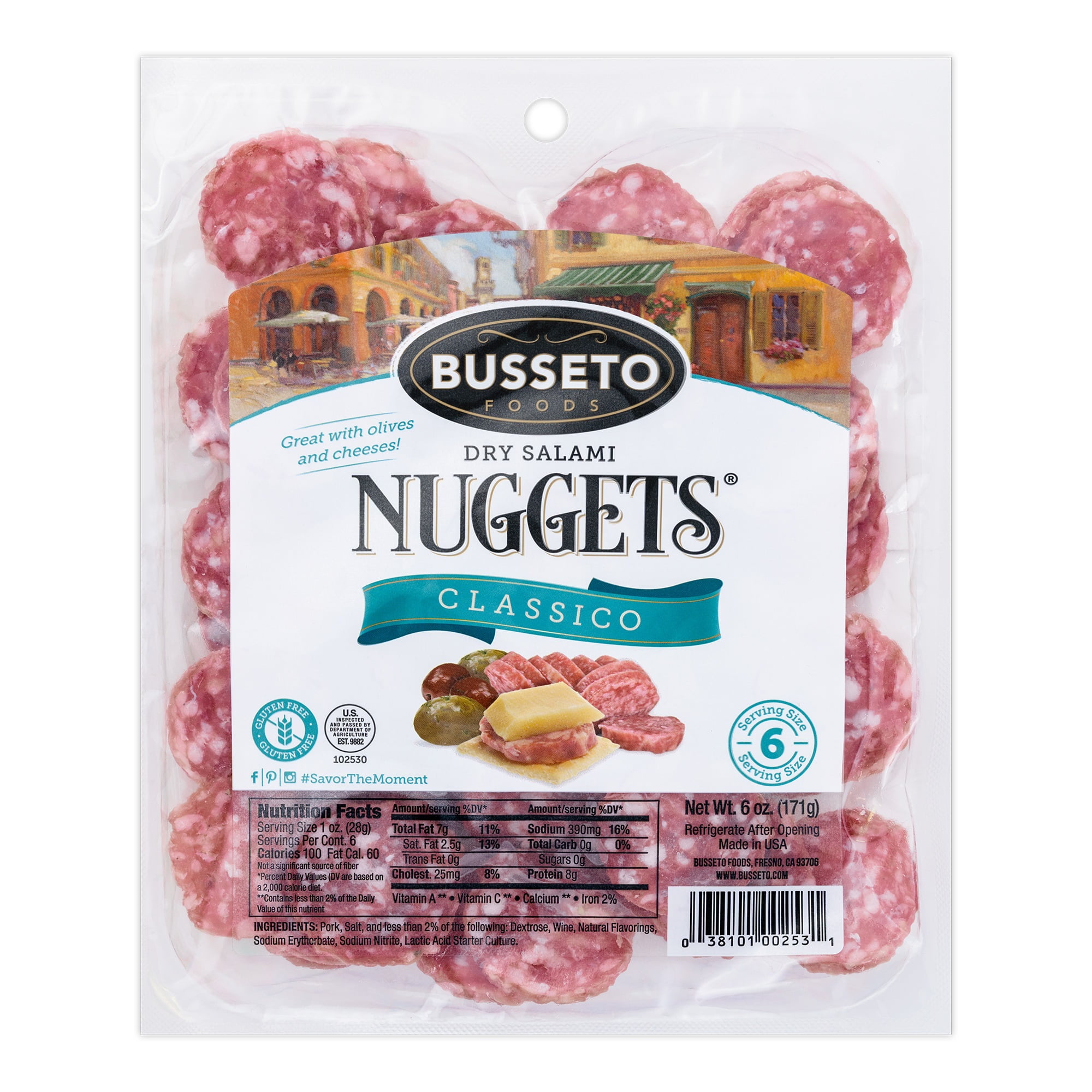 Busseto Foods, Sliced Salami Nuggets, Dry Cured, Classic Original, 6 oz