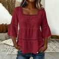 thumbnail image 2 of IPYUI Empire Waist Tops for Women Bell Sleeves Lace Trim Peplum Top Gauze Tops for Women Lightweight Fabric Square Neck Lightweight Breathable Peasant Work Clothes Boho Top Flowy Clothes Gauzy Tops, 2 of 9