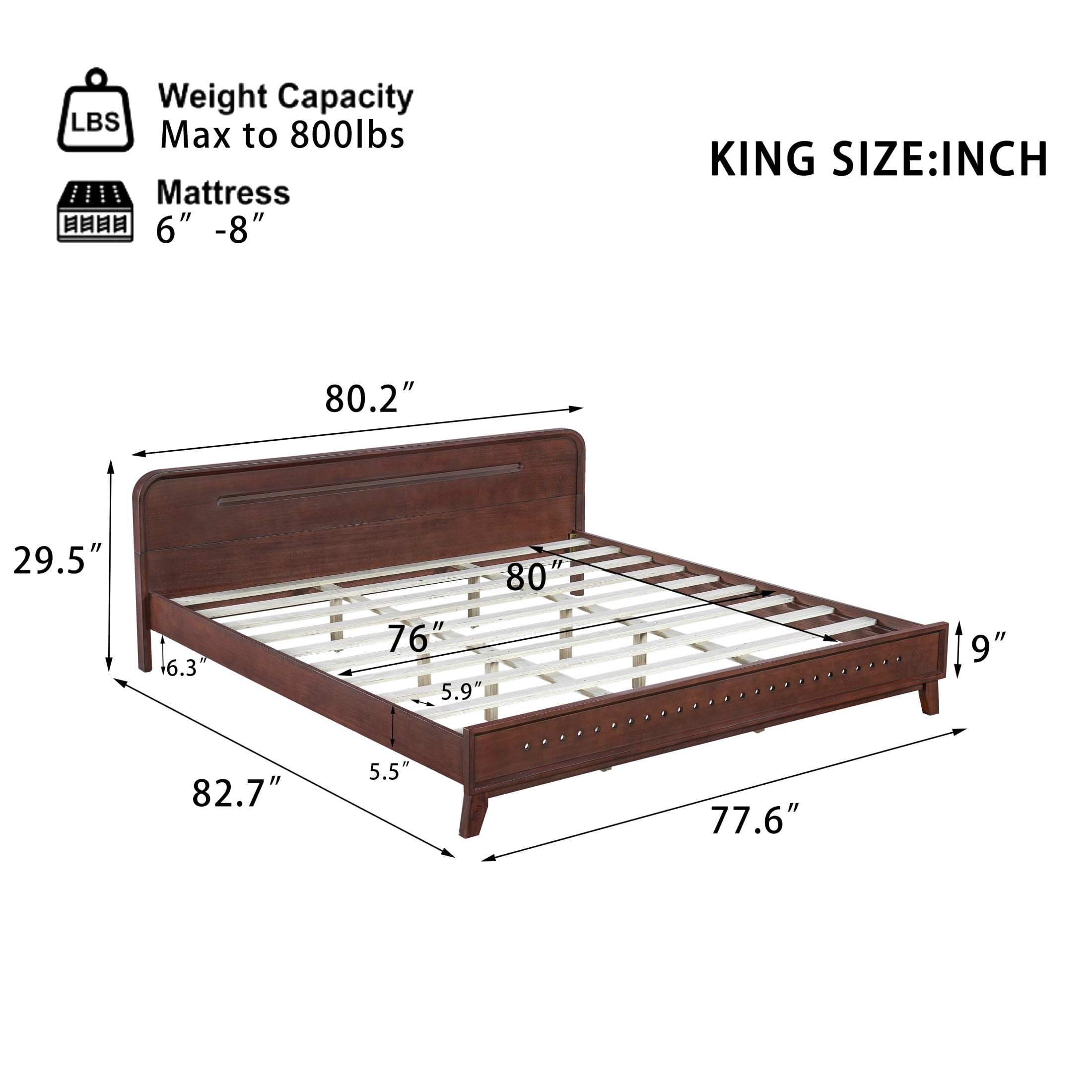 Christopher Knight Home King Size Bed Frame with Headboard, Solid Wood Platform Bed, Dark Walnut