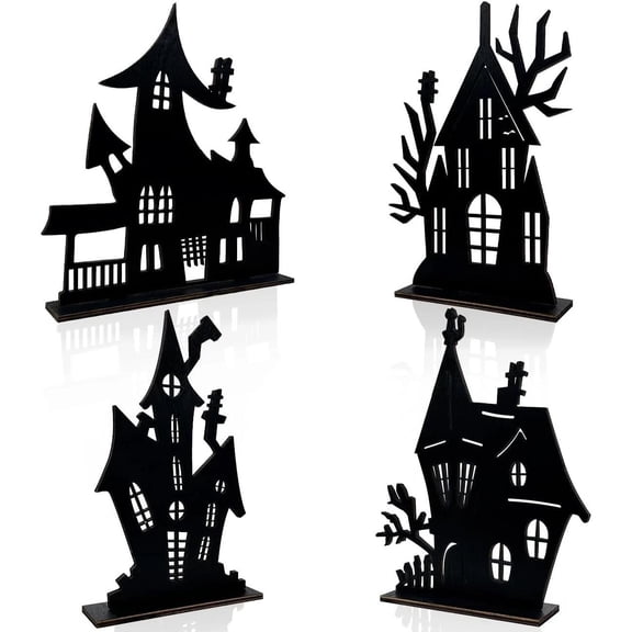 Halloween Decorations Indoor - 4 Pcs Halloween Table Decor Haunted House Black