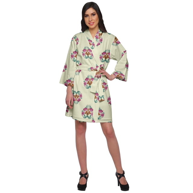Moomaya Short Robe For Women Plus Size Printed Cotton Robe Lightweight Nightwear