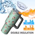 thumbnail image 5 of 40oz Pioneer Flower Floral Print Pattern Insulated Tumbler with Handle, BPA-Free Leak Proof Lid and Straws, Double Wall Vacuum, Hot 12h/Cold 34h, 5 of 6