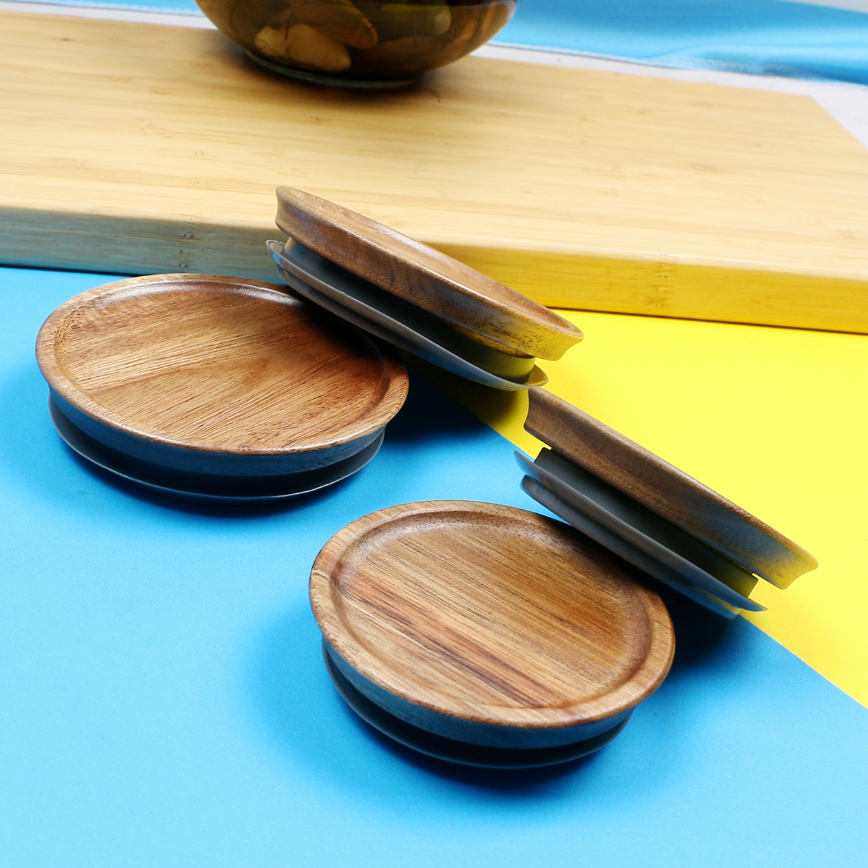 7Pack Wide Mouth Wooden Storage Lids Set,Wooden Lids for Ball,Kerr Jars