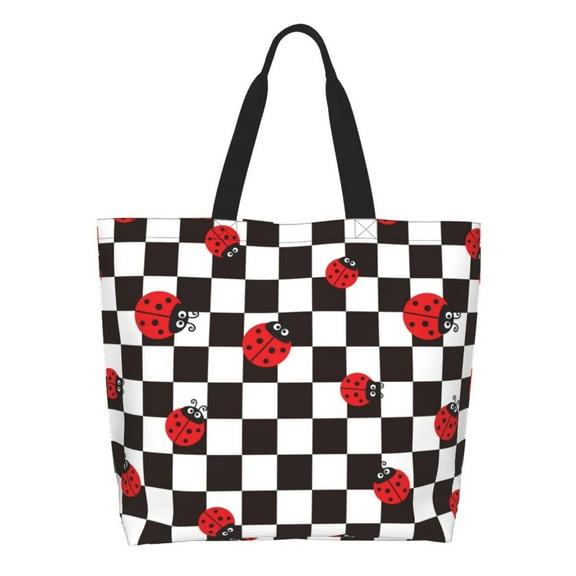 Easygdp Ladybugs Of Black And White Checkers Tote Bags for Women,Women Travel Shoulder Bags Handbags,Big Capacity Shopping Work Bag
