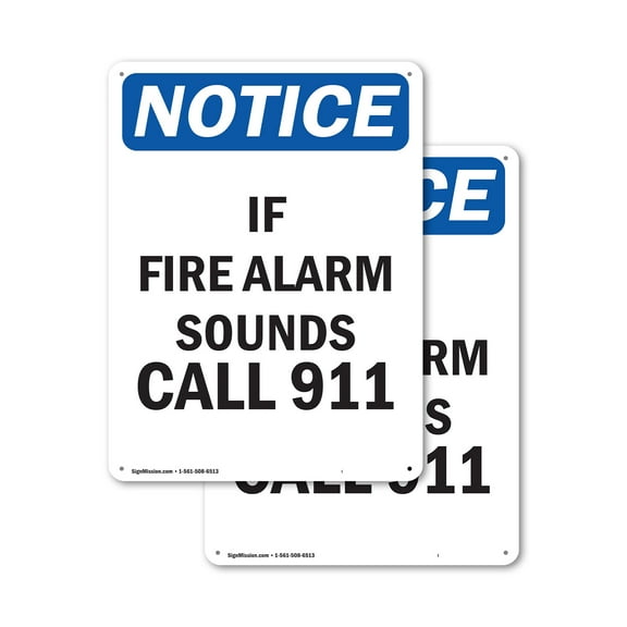 (2 Pack) If Fire Alarm Sounds Call 911 OSHA Notice Sign 7 Inch X 10 Inch Indoor / Outdoor Rust-Free Aluminum Metal Signs for Workplace, Workshop, and Construction Site, Made in the USA
