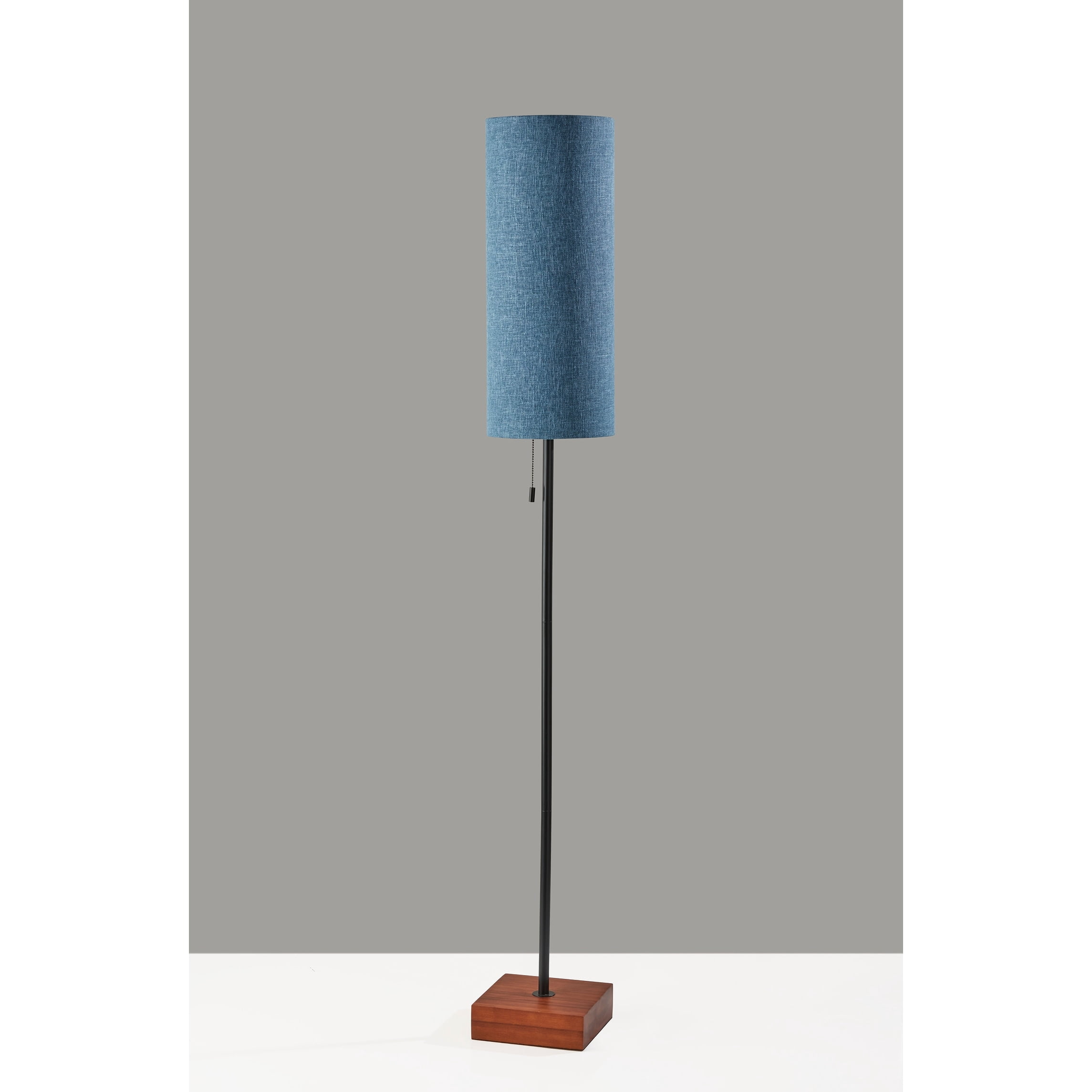 Adesso Trudy Floor Lamp Black, Wood Base, Mustard Yellow Textured Fabric Shade