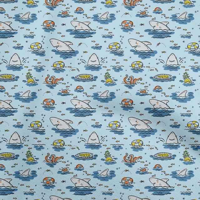 oneOone Cotton Poplin Light Blue Fabric Beach Sewing Material Print Fabric By The Yard 56 Inch Wide
