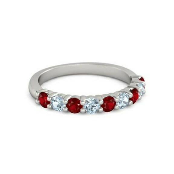 925 Sterling Silver Round 2.50 MM Ruby Aquamarine Half Eternity Women Ring