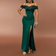 thumbnail image 2 of Elainilye Fashion Women's Prom Dress French Solid Color Bag Hip Slit Sequin Evening Dress Halter Dress Bodycon Dress,Green, 2 of 6