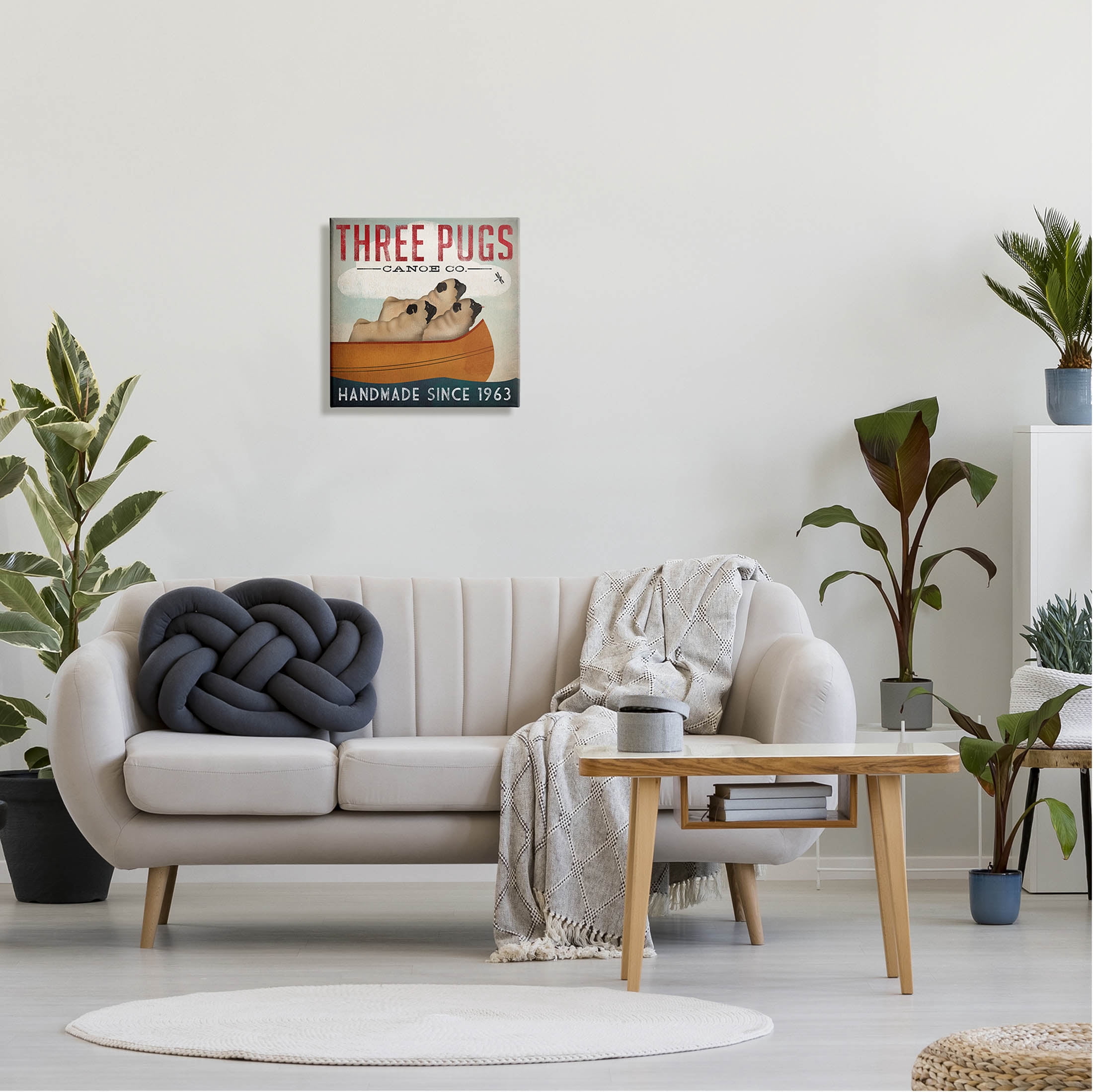 Stupell Industries Three Pugs Canoe Vintage Company Sign Graphic Art Gallery Wrapped Canvas Print Wall Art, Design by Ryan Fowler