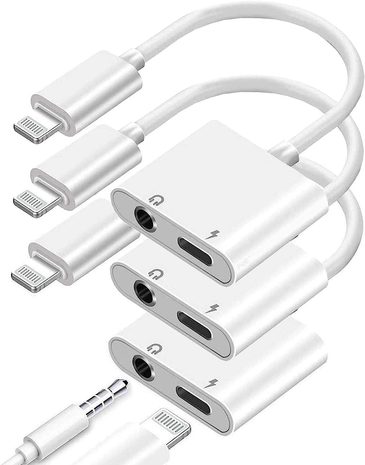 3 Pack [Apple MFi Certified] iPhone Headphone Adapter, 2 in 1 Lightning