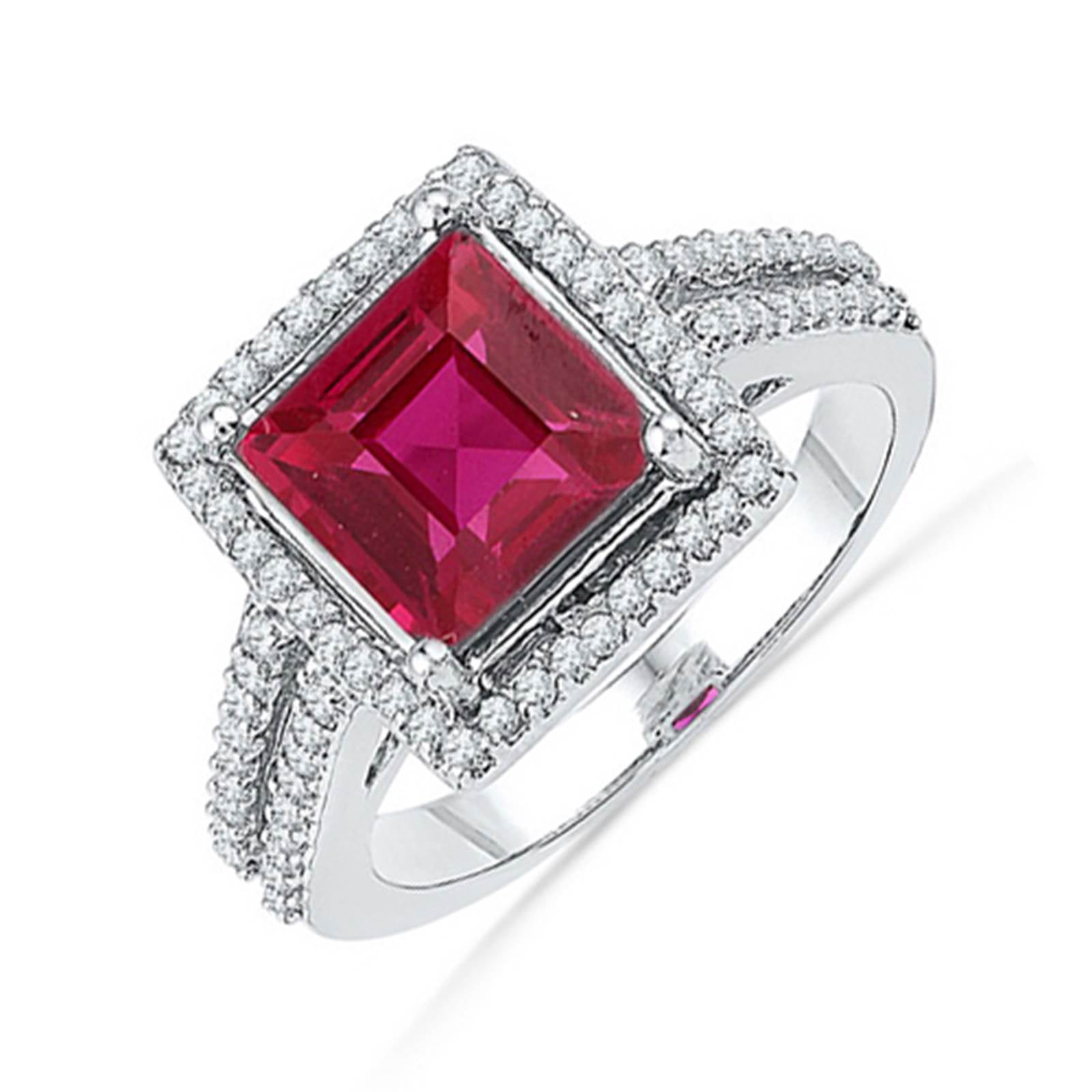 Fusion Collections - Ladies White Gold Created Ruby & Diamond