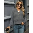 thumbnail image 3 of Long Sleeve Shirts for Women Striped V Neck Pullover Loose Fit Y2K Tops Button Fall Outfits for Women Dark Gray XXL, 3 of 7