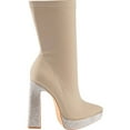 thumbnail image 5 of Women's Rhinestone Crystal Ankle Boots Platform Chunky High Heel Ankle Boots Pointed Toe Side Zipper Glitter Block Heel Dress Booties, 5 of 6