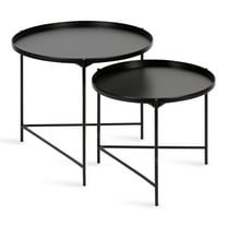 Kate and Laurel Ulani Modern Nesting Coffee Table, Set of 2, Black, Sophisticated Coffee Table Set for Storage and Display