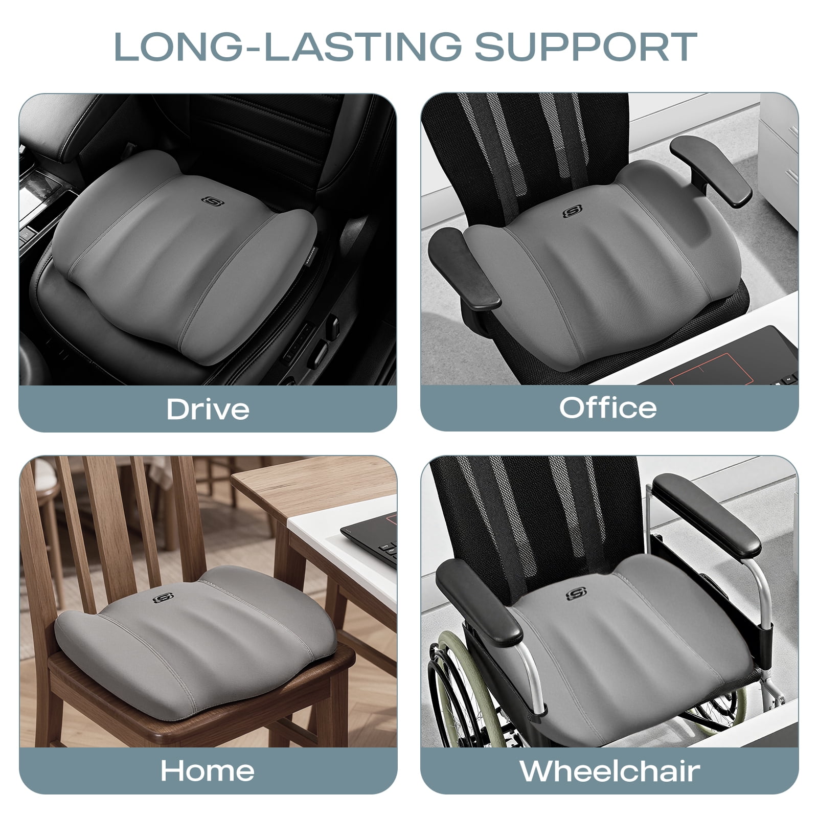 Skechers Memory Foam Car Seat Cushion, Comfortable Support for Long Drives, Universal Fit for Cars and SUVs Gray