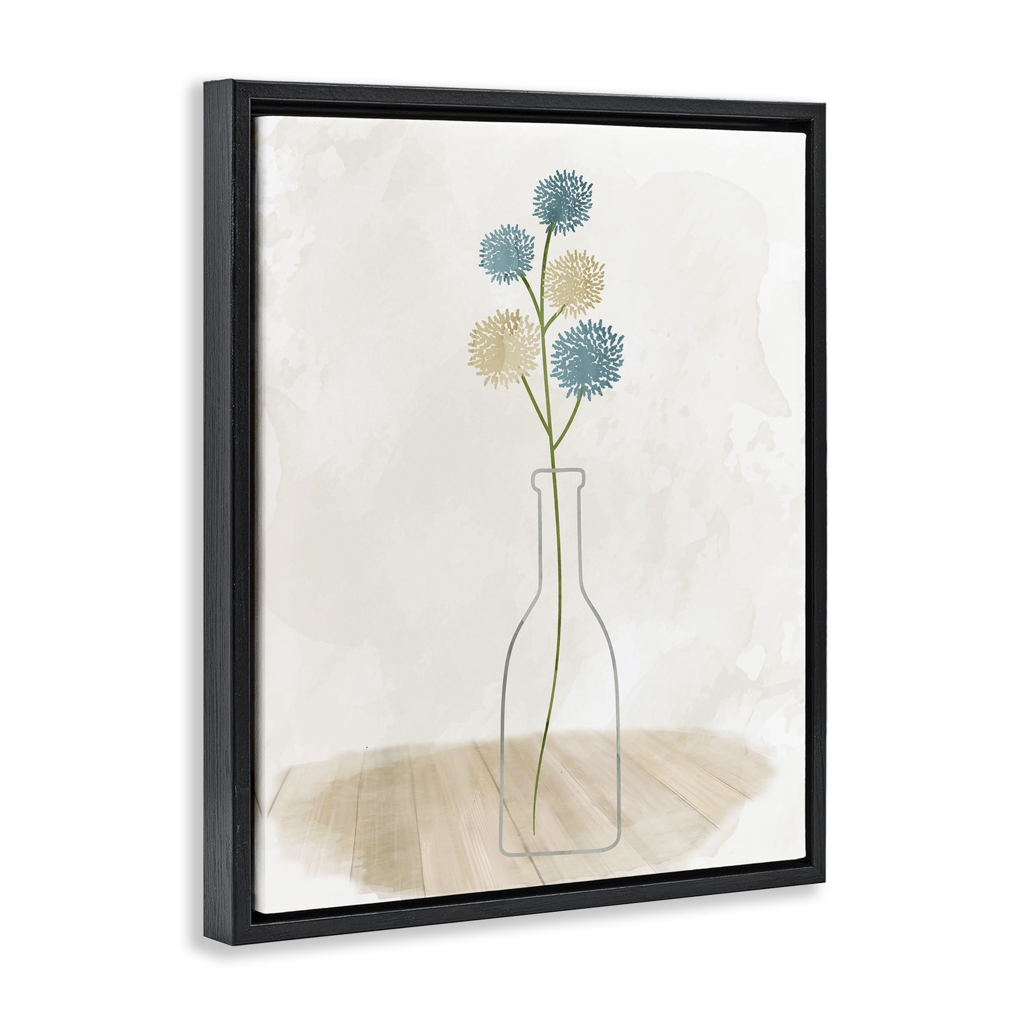 Stupell Industries Simple Bud Vase Botanical & Floral Painting Black Floater Framed Art Print Wall Art, 17 x 21