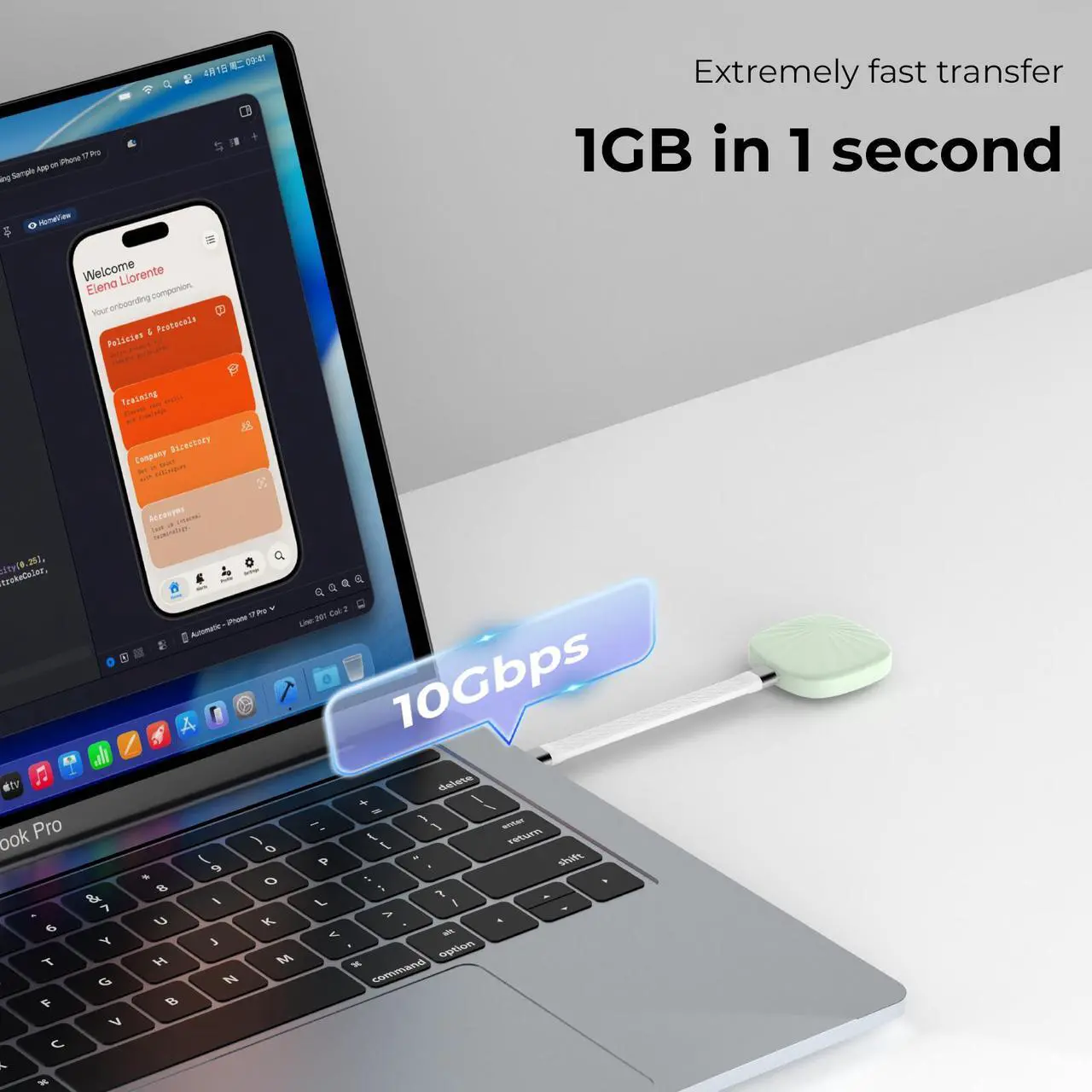 Nusyn 1TB NSP30 Portable SSD, High-Speed - Up to 1050MB/s, USB 3.2 Gen2, USB-C, External Solid State Drive, Plug & Play, Compatible with Windows/macOS/Linux/Android/iOS - Green